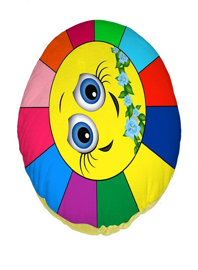 Ship Smart Round Shape Velvet Fabric Printed Soft Toy/Smiley/Emoji/Plush/Filled/Emoticons/Icons/Cool Cushions/Pillow, 14x14-inches (Multicolor) Design 14 - Image 2